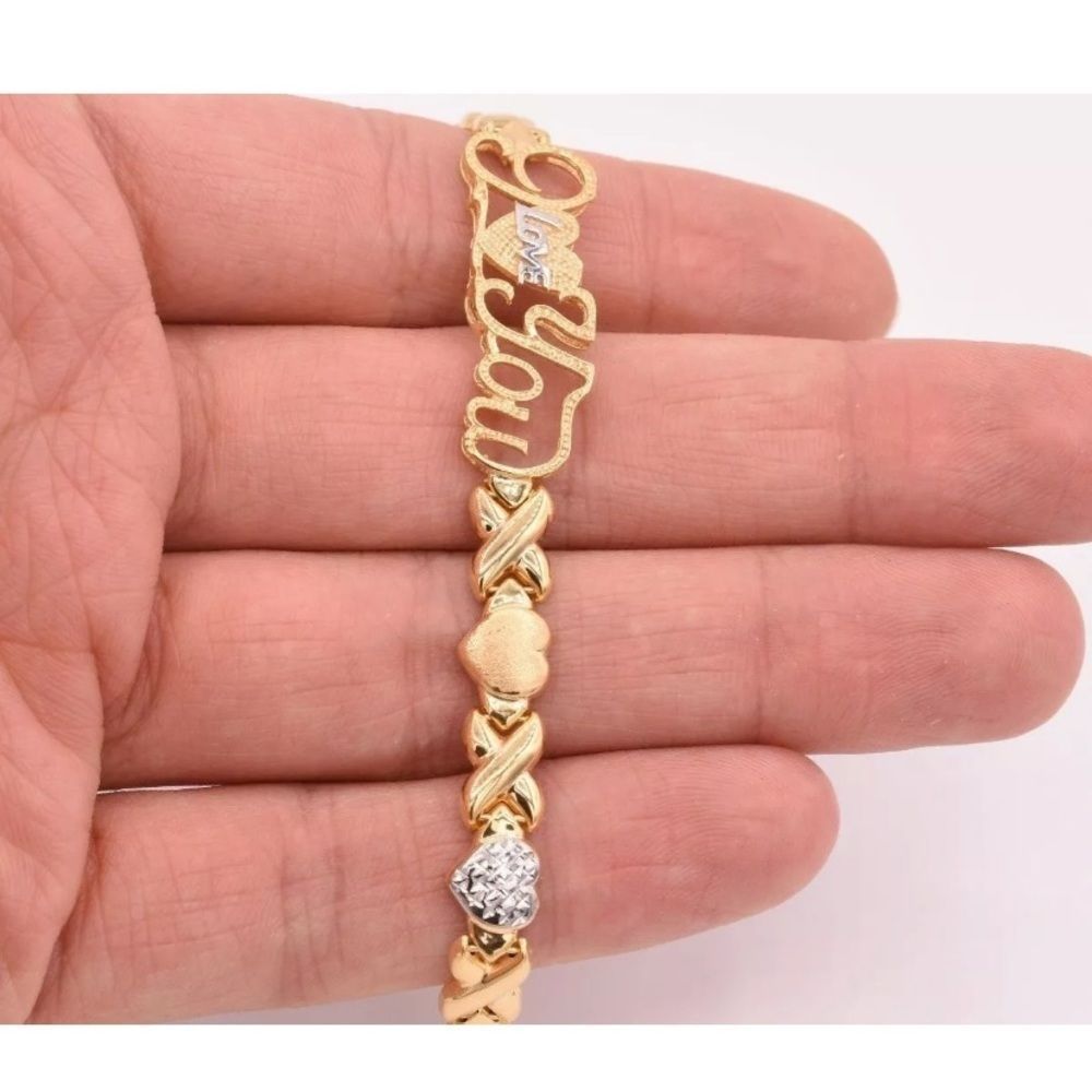 NEW Real 925 Gold I Love You Xo Bracelet 7.5” Gift - Picture 4 of 5